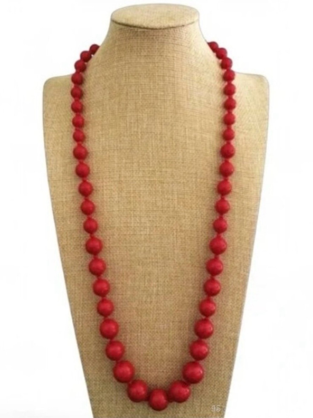 Vintage Graduated Red Lucite Beaded Necklace w/ Gold-Tone Clasp - 30" Long - Picture 7 of 10